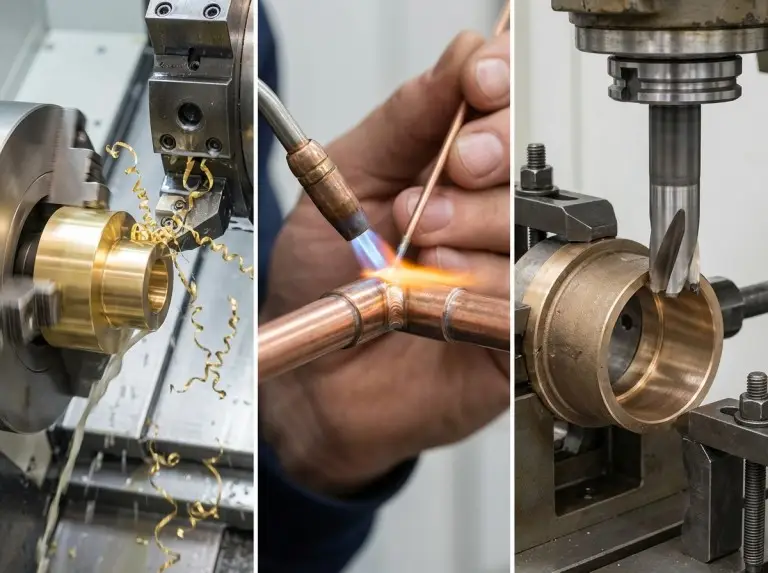CNC-Bearbeitung von Messing, Hartlöten von Kupferrohren und Bearbeitung von Bronzeteilen in einer Werkstatt