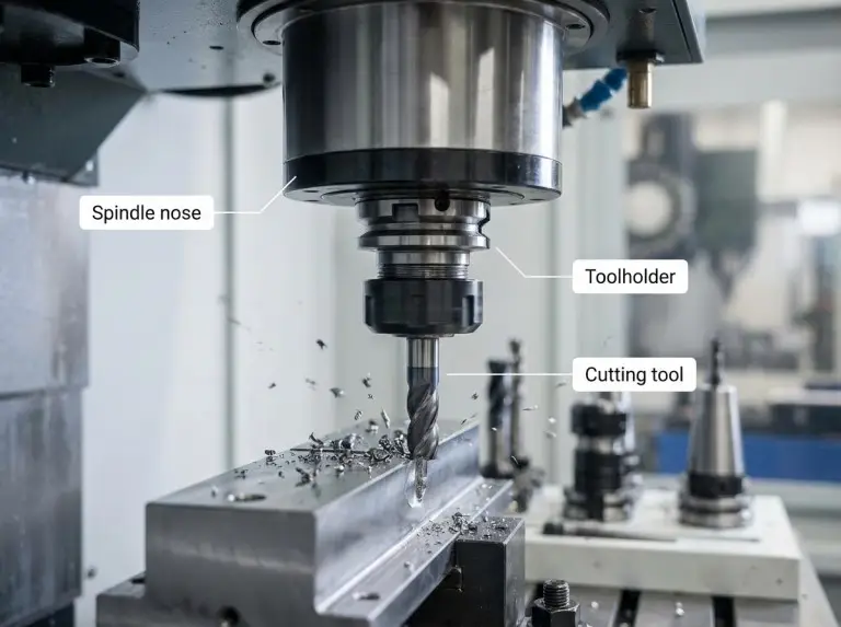 Broche de fraisage CNC en action de coupe