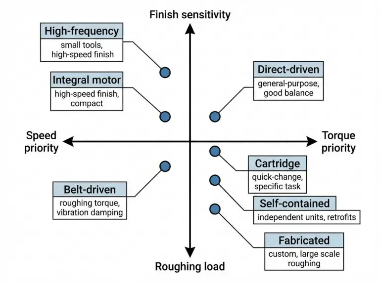 밀링 작업에 적합한 스핀들 유형 맵