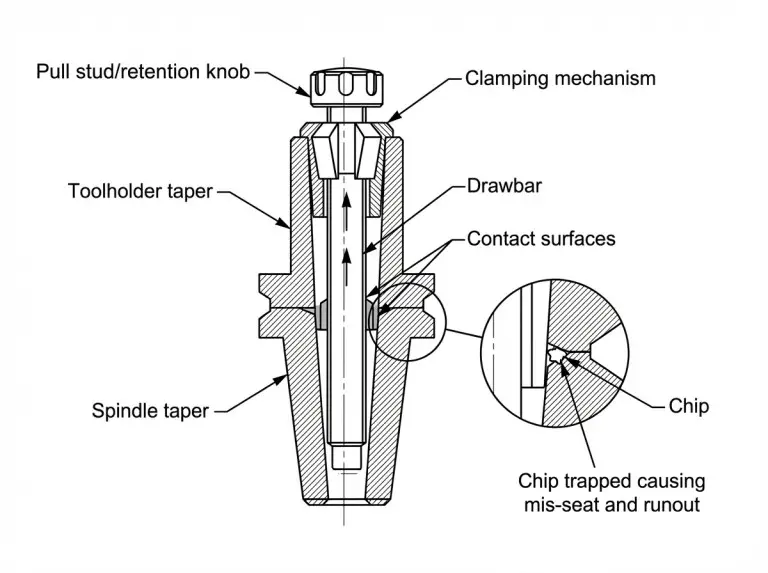 테이퍼 및 드로우바 유지 단면